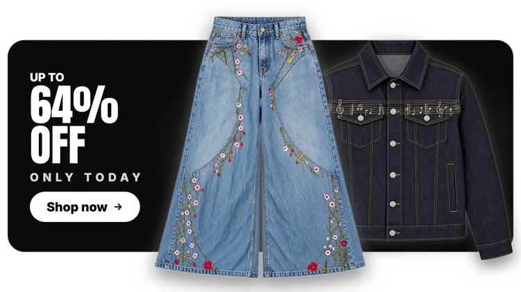 Current Embroidered Denim Collection display card