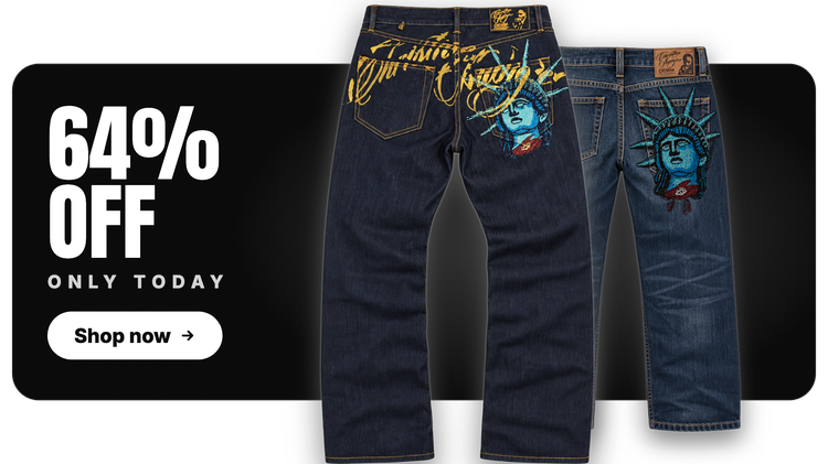 Current Liberty Embroidered Jeans display card